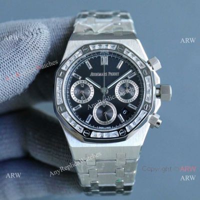 Swiss Grade Copy Audemars Piguet Royal Oak Lady Black Baguettes Watch 7750 Movement